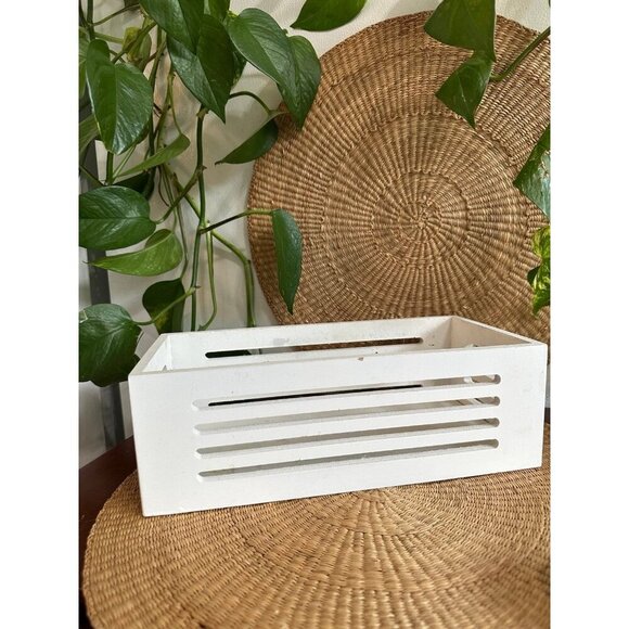 White Slatted Wood Storage Crate - Picture 1 of 10